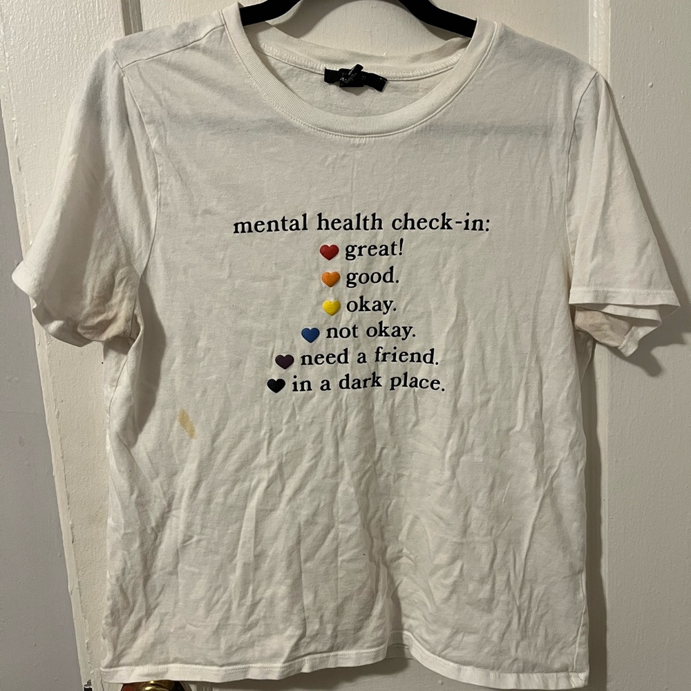 White Graphic Tee with Check-In Design Teens